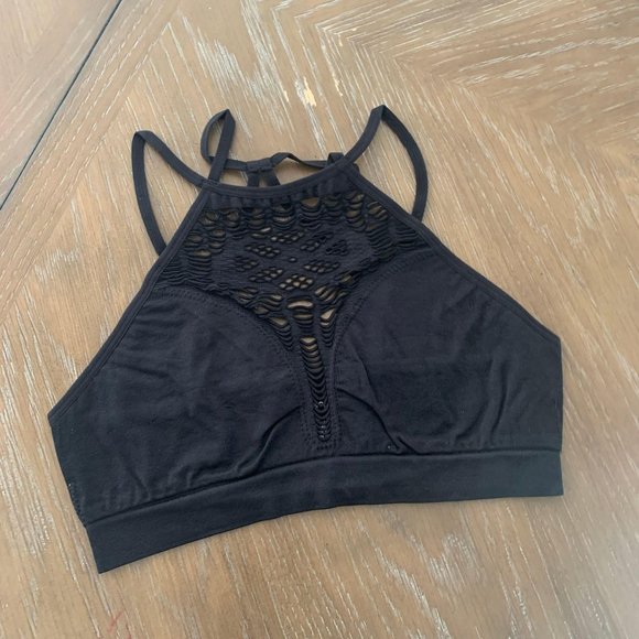 Leto / New Black Crochet Front Seamless Bralette C - Picture 3 of 6